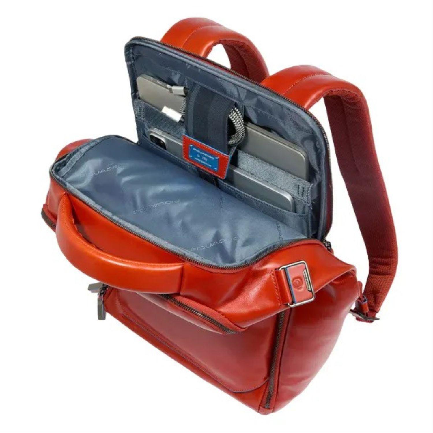 PIQUADRO - Zaino medio in pelle 14 pollici porta pc Blue Square, Arancione