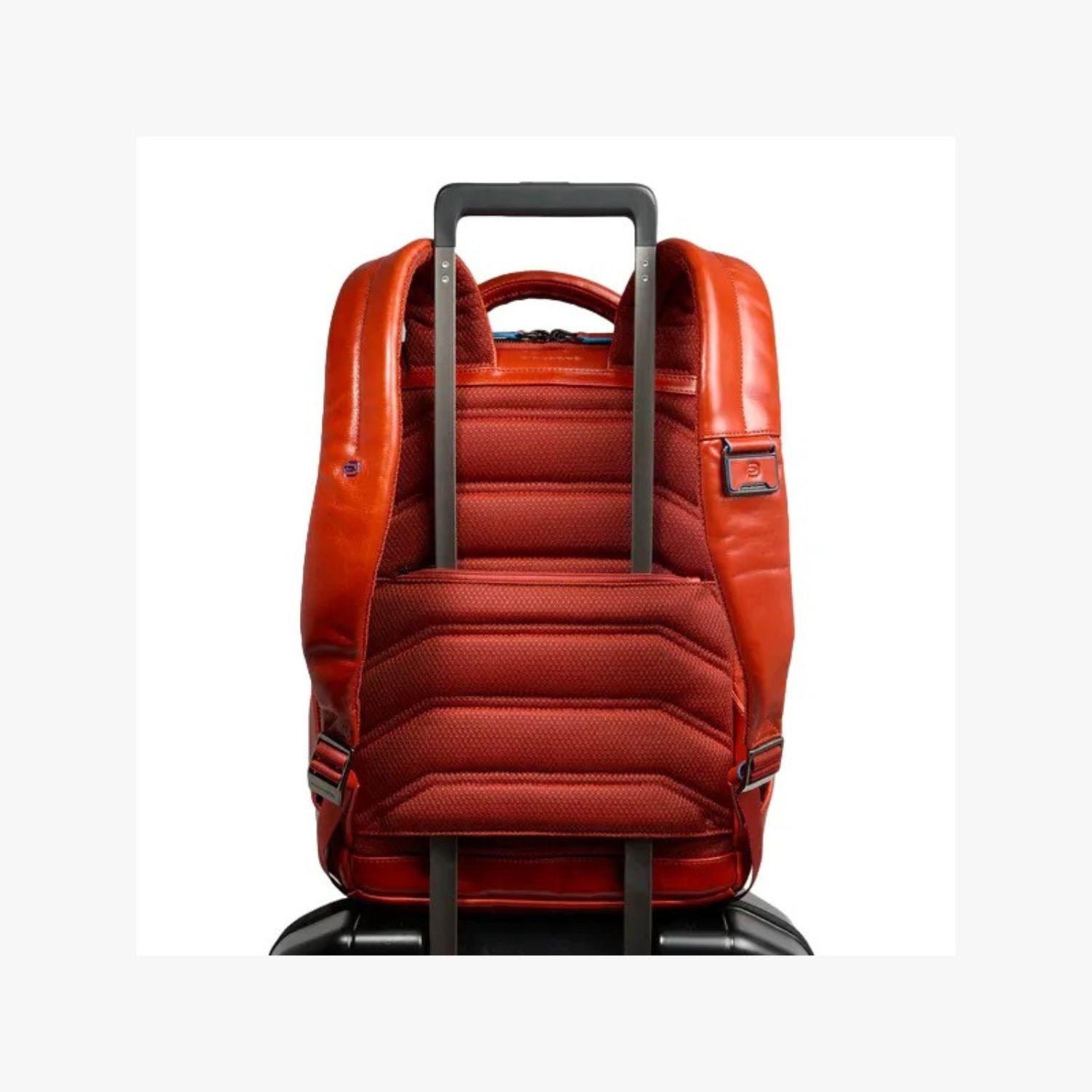 PIQUADRO - Zaino medio in pelle 14 pollici porta pc Blue Square, Arancione