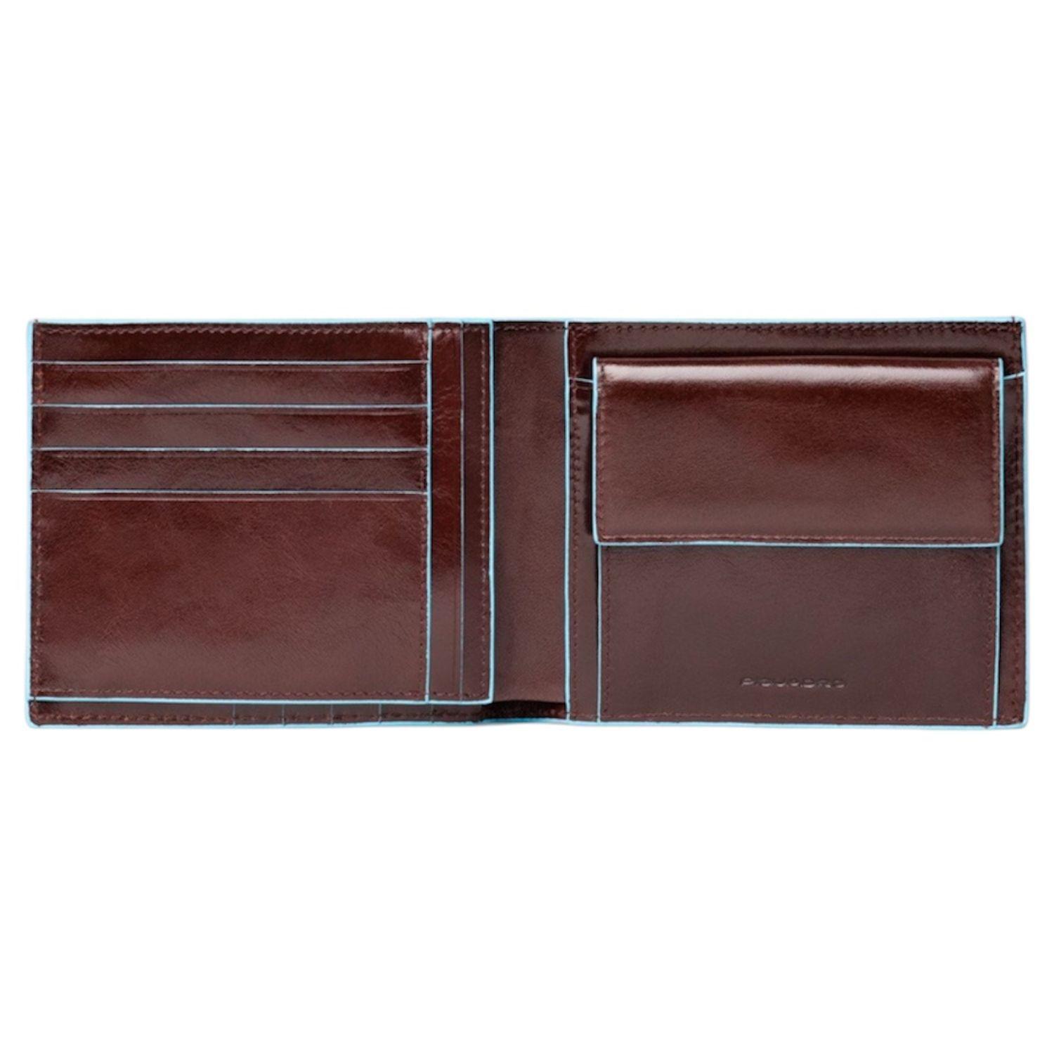 Piquadro - Portafoglio con portamonete e patta orizzontale, Mogano