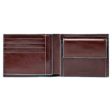 PIQUADRO - Portafoglio con portamonete e patta orizzontale, Mogano