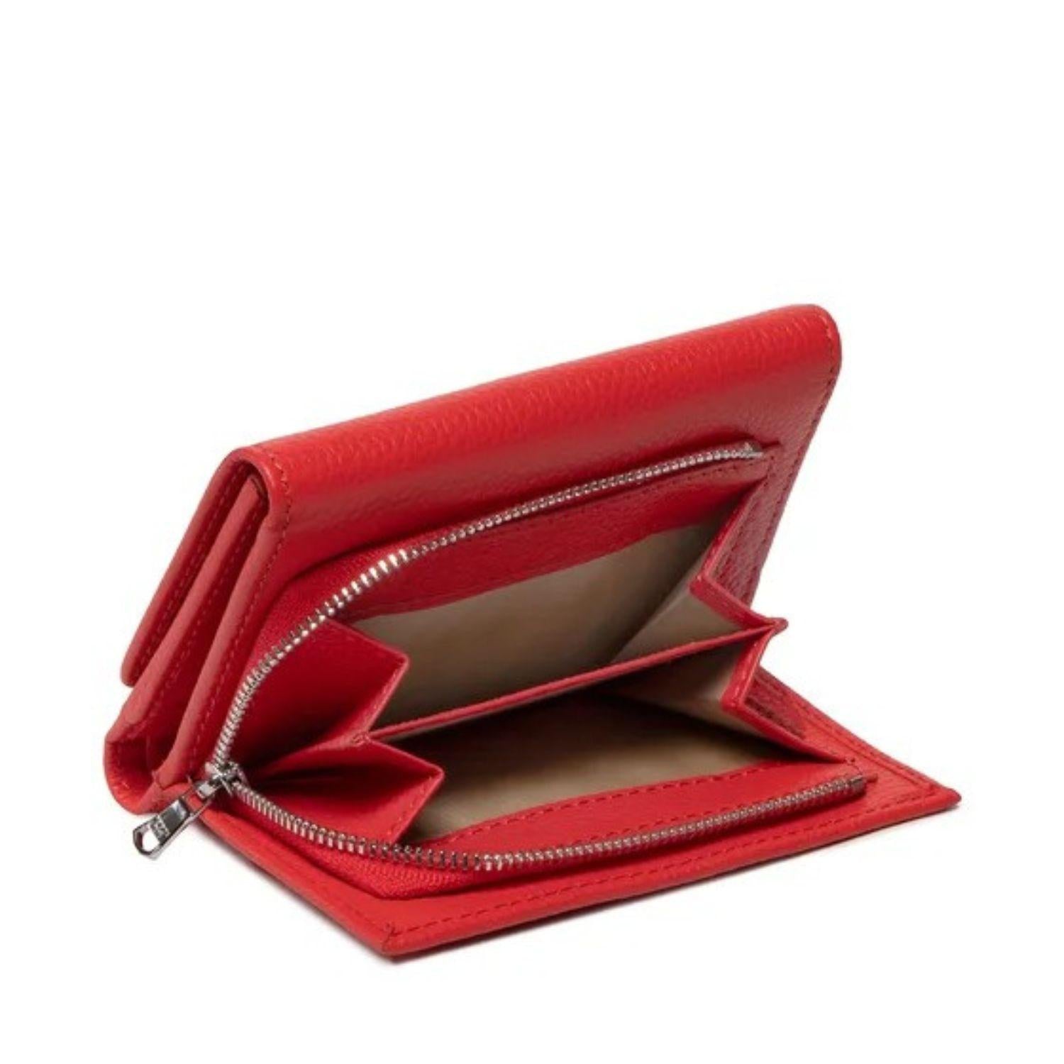 Patrizia Pepe - Portafoglio medio con bottone in pelle martellata Rosso