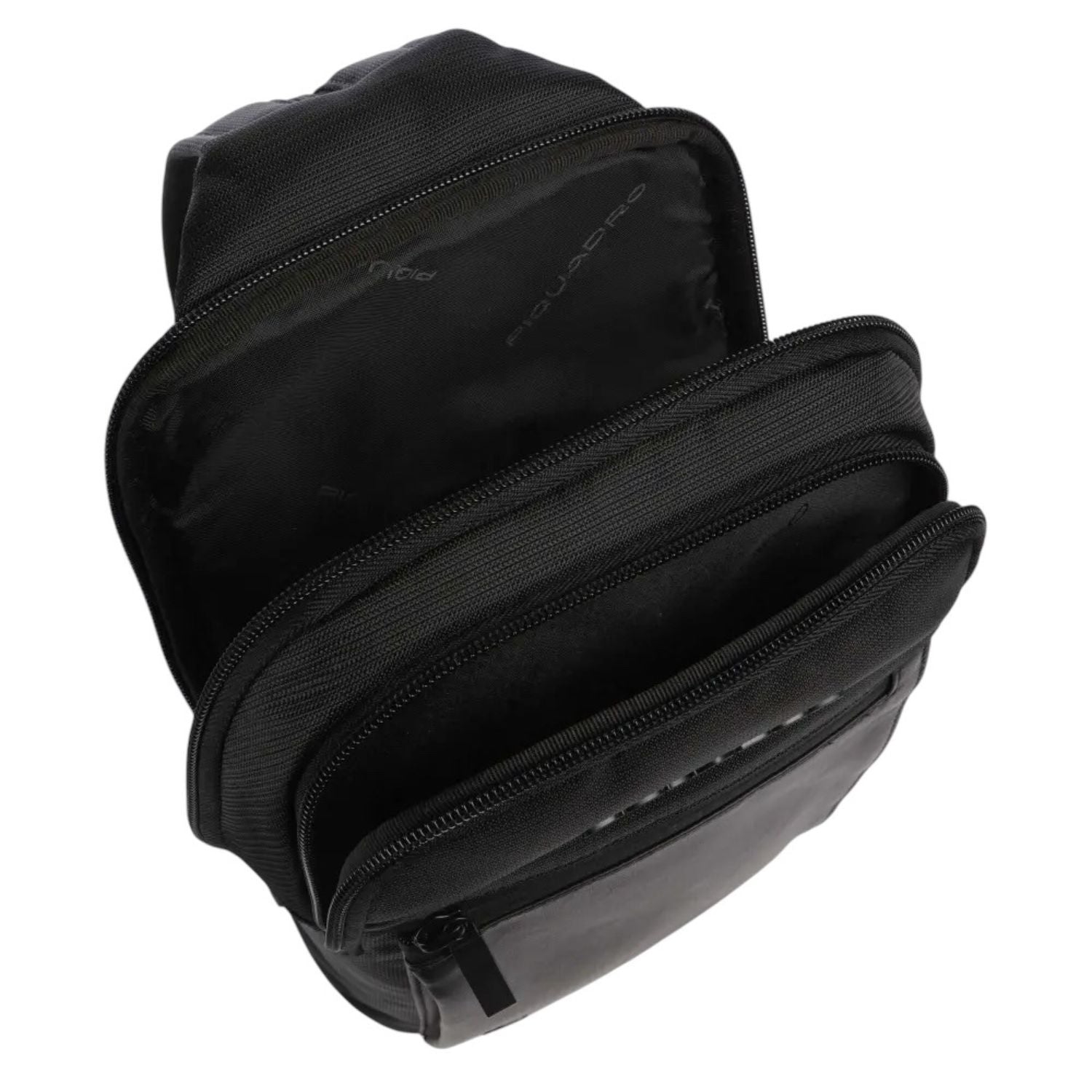 PIQUADRO - Monospalla a zaino in tessuto e pelle, Nero