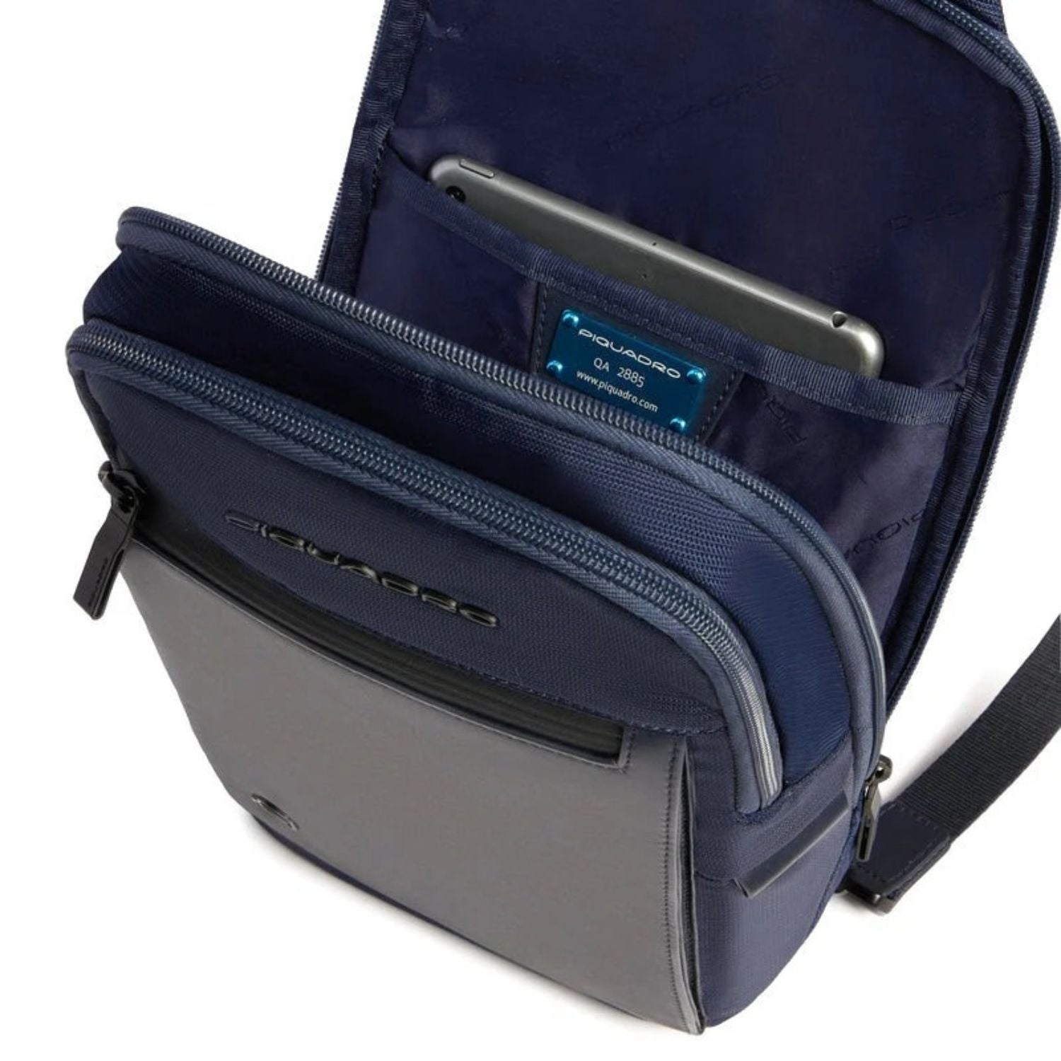 PIQUADRO - Monospalla a zaino in tessuto e pelle, Blu