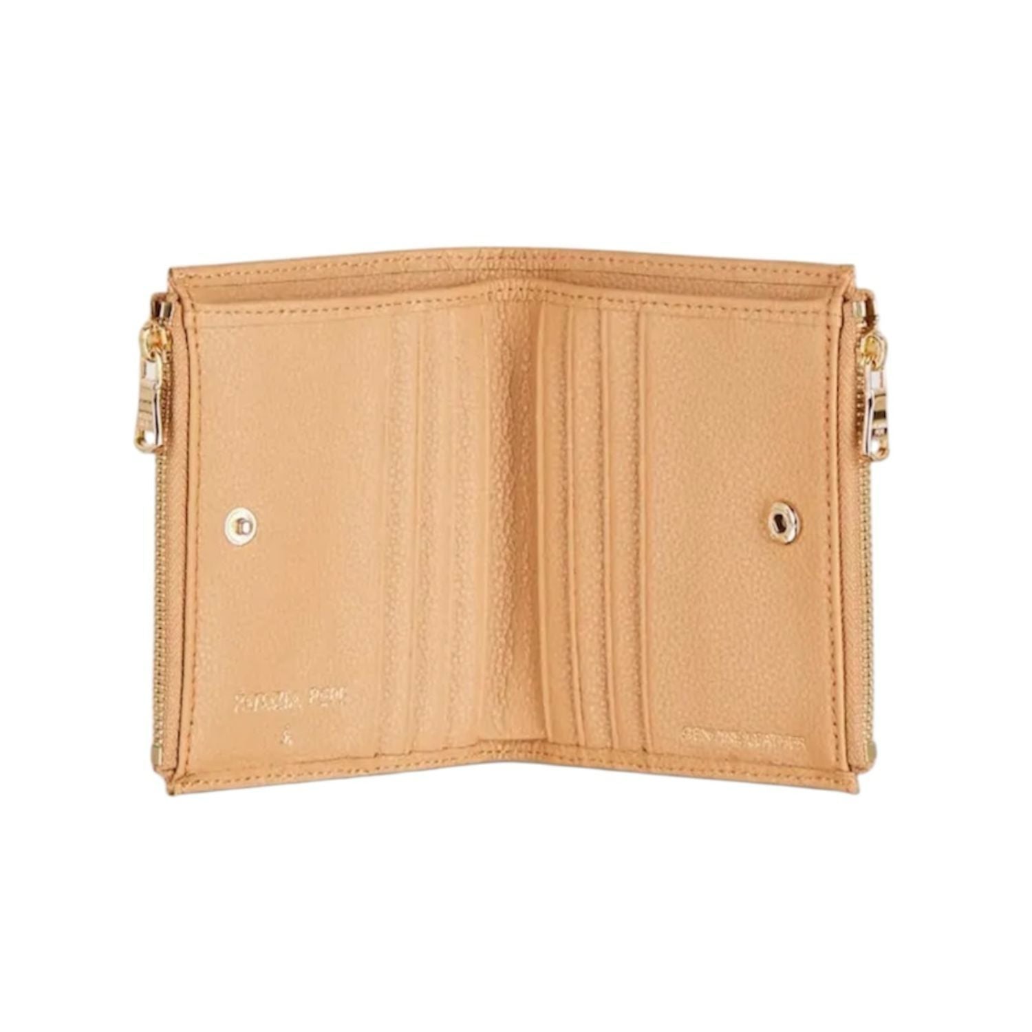 Patrizia Pepe - Portafoglio piccolo doppia zip in pelle martellata, Beige