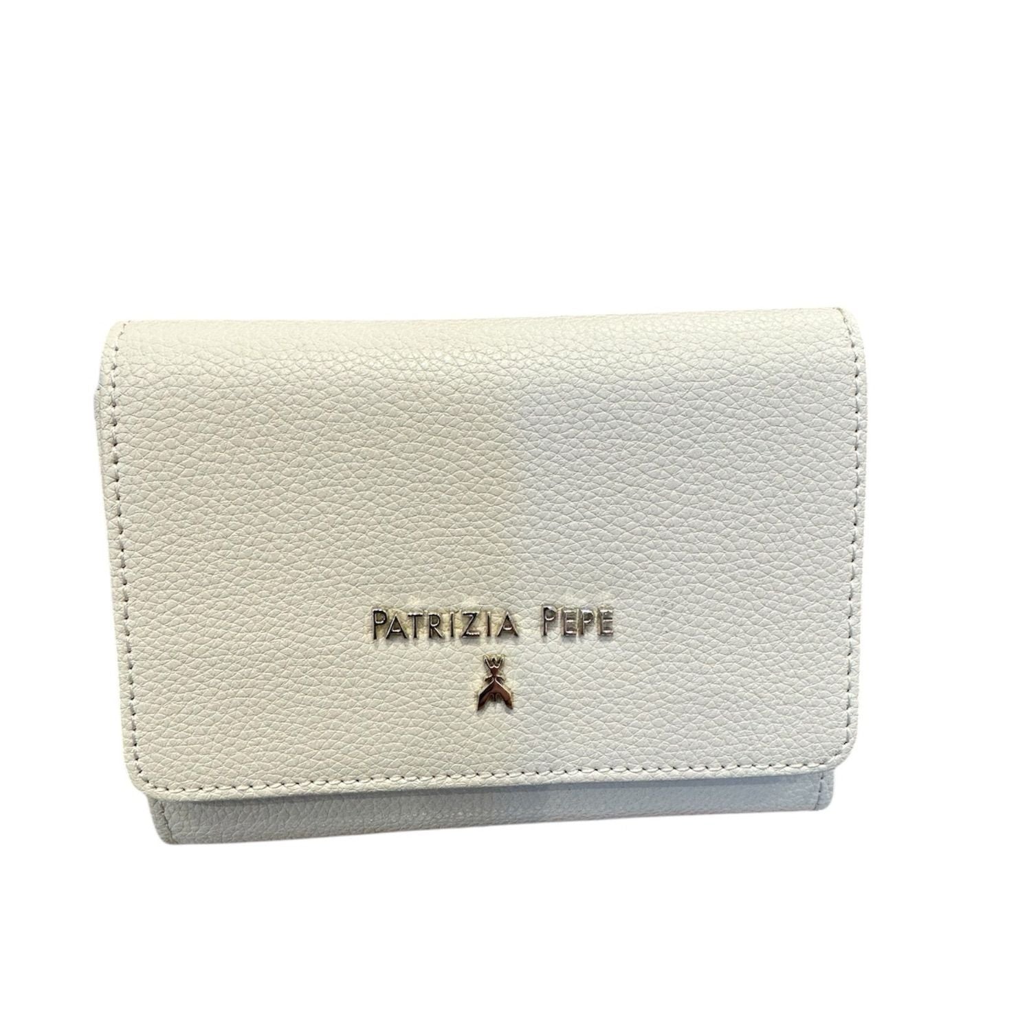 Patrizia Pepe - Portafoglio medio con bottone in pelle martellata Bianco