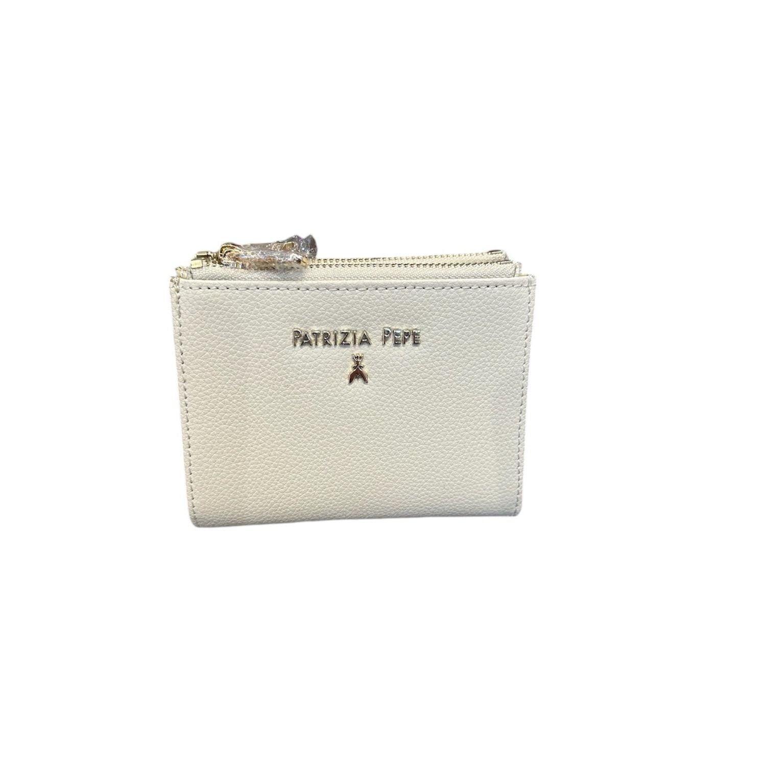 Patrizia Pepe - Portafoglio piccolo doppia zip in pelle martellata, Bianco