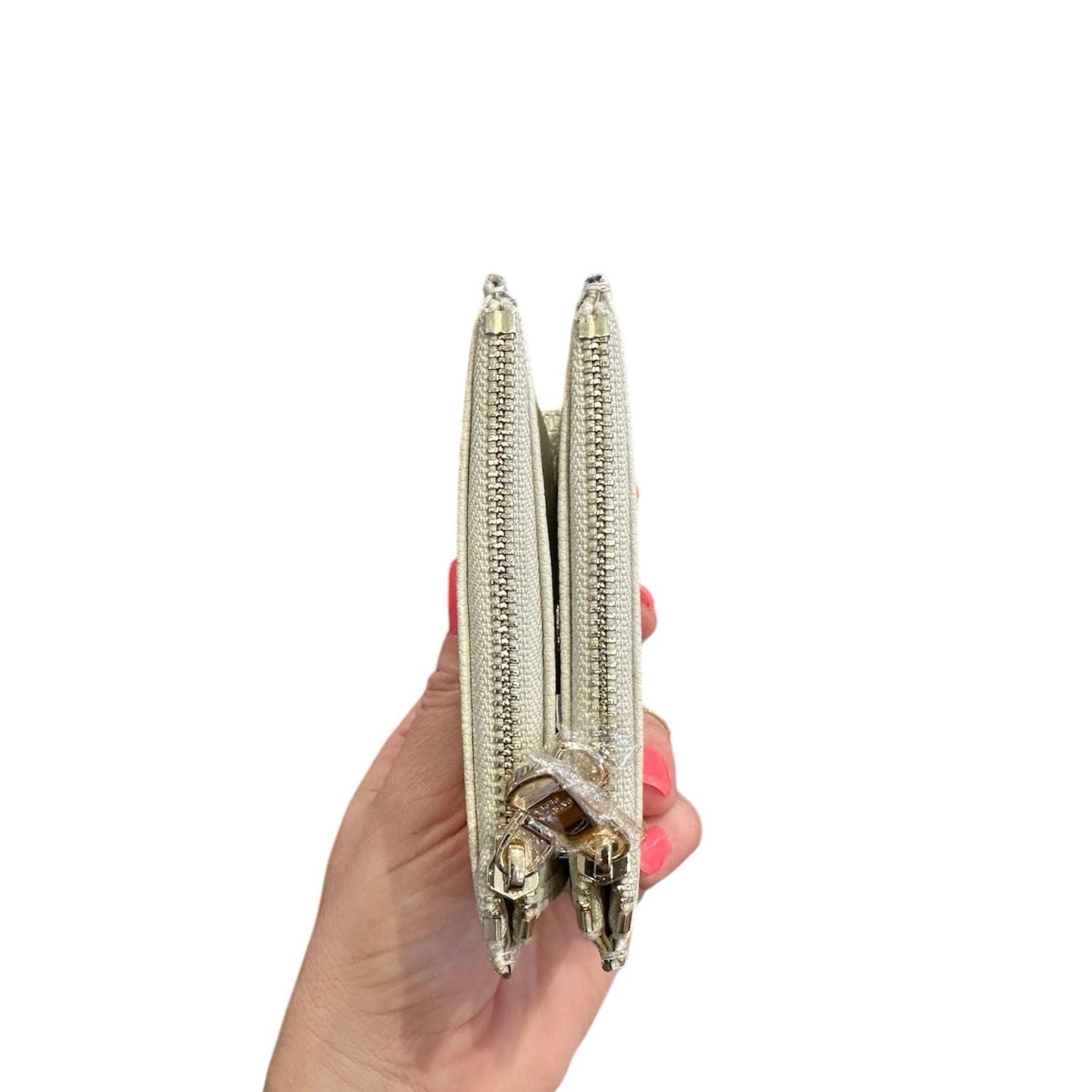 Patrizia Pepe - Portafoglio piccolo doppia zip in pelle martellata, Bianco