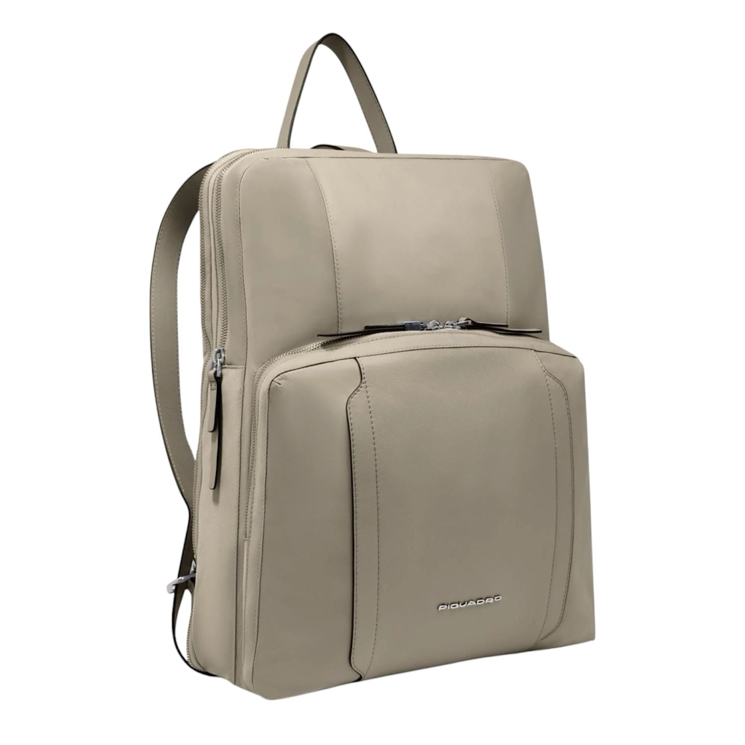 Piquadro - Zaino donna porta pc 15,6" espandibile in tessuto e pelle, Beige