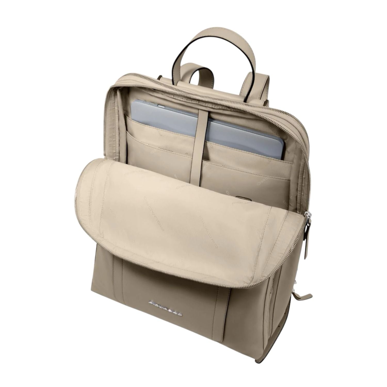 Piquadro - Zaino donna porta pc 15,6" espandibile in tessuto e pelle, Beige