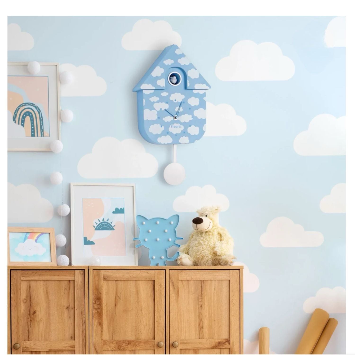 Fisura - Orologio a cucù , Azzurro con Nuvole Bianche