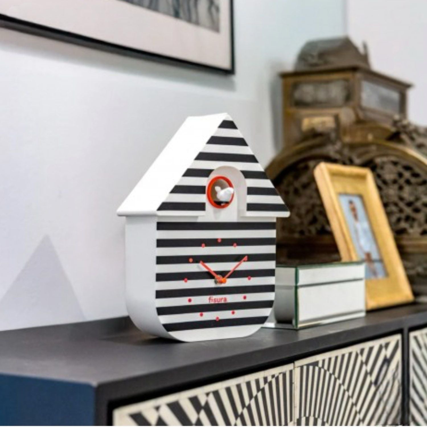 Fisura - Orologio a cucù, Bianco e Nero a Righe