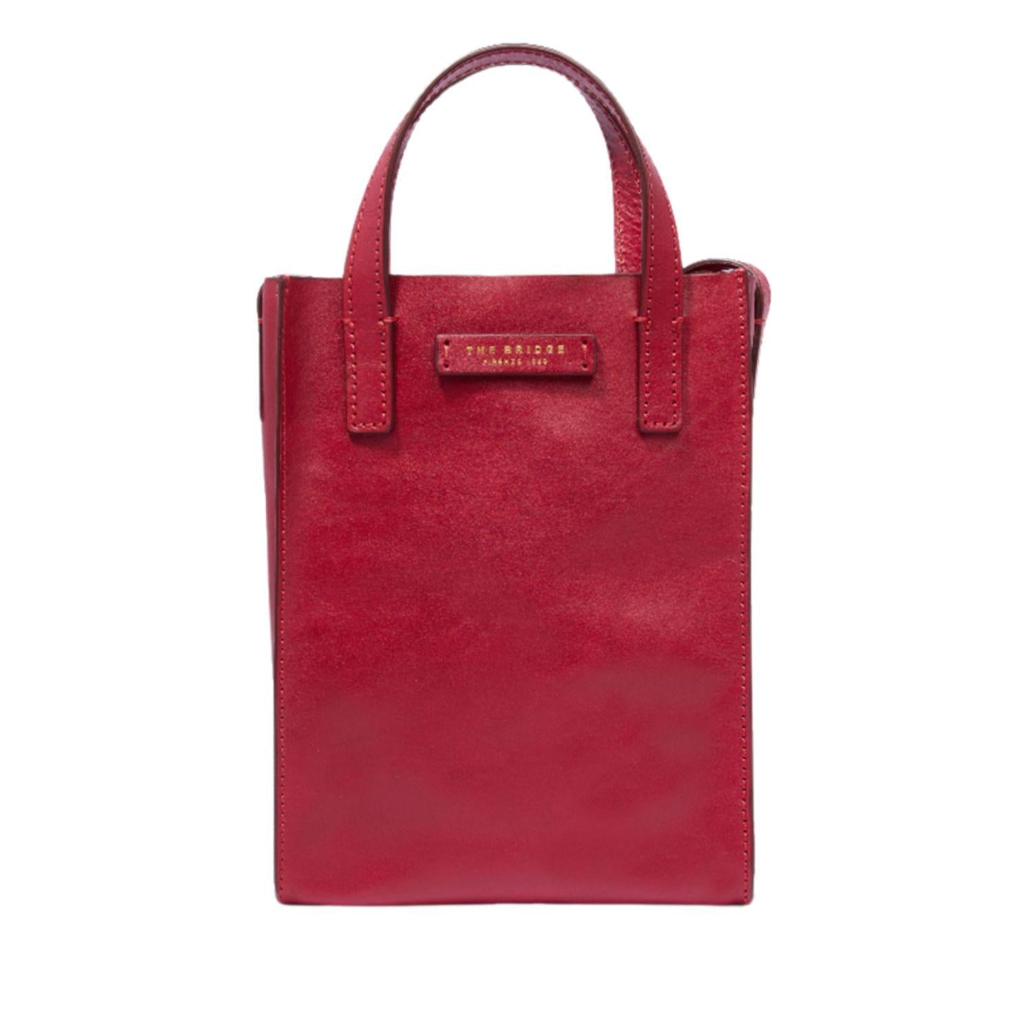 THE BRIDGE - Borsa mini verticale con manici e tracolla Mirra, Rosso Ciliegia