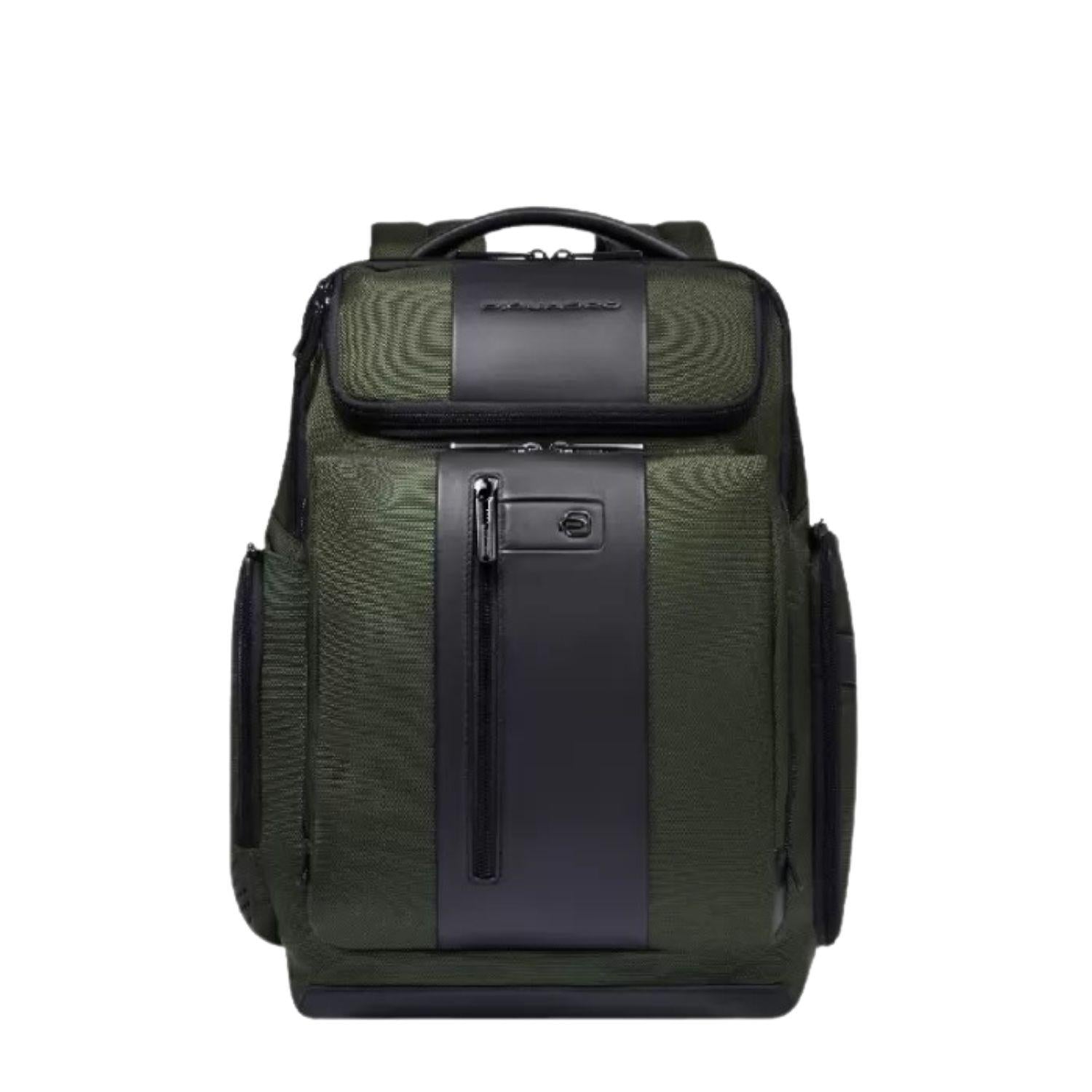 Piquadro - Zaino porta pc 15.6 in tessuto riciclato e pelle, Verde