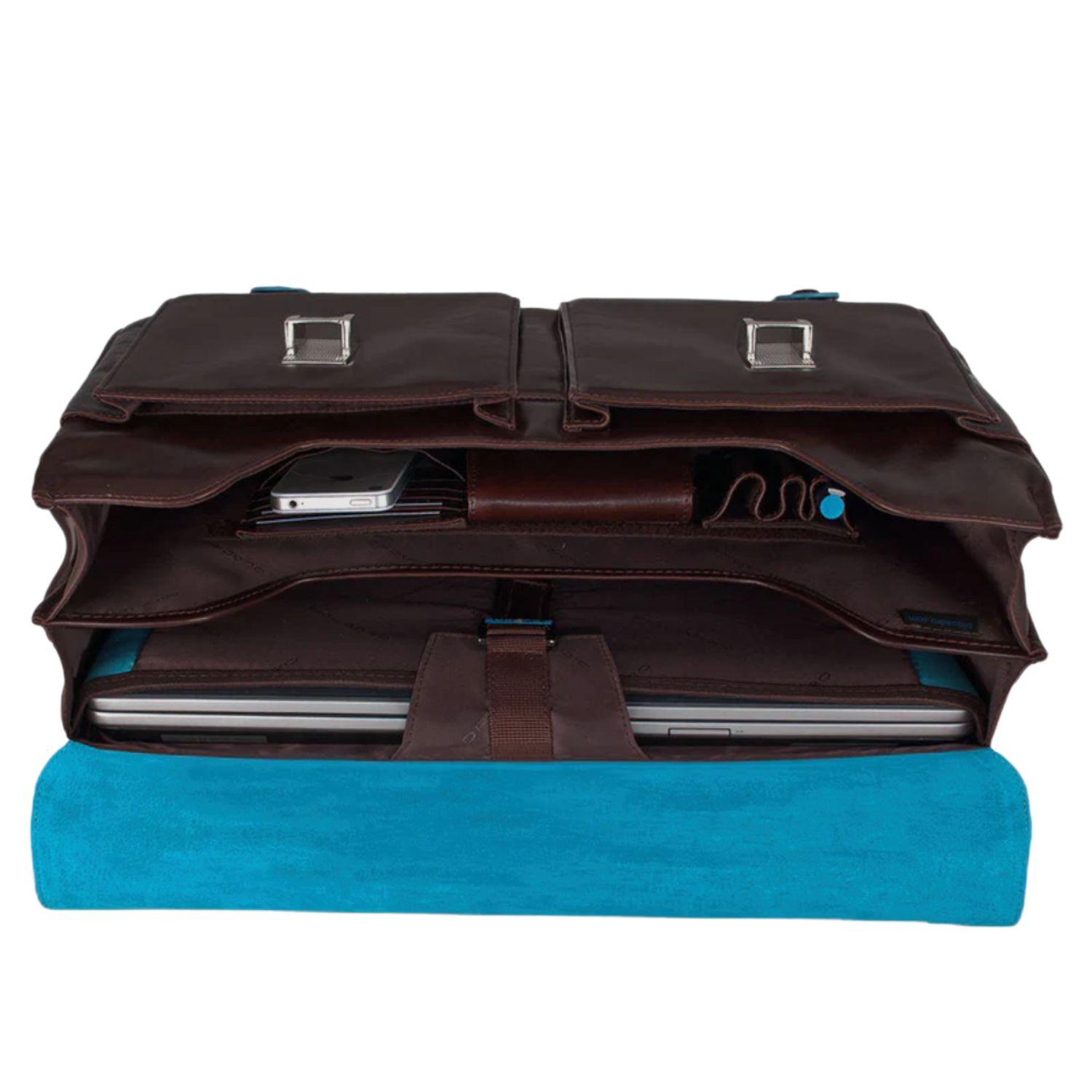 PIQUADRO - Cartella per computer 15,6 e iPad Pro 12,9 Blue Square, Mogano