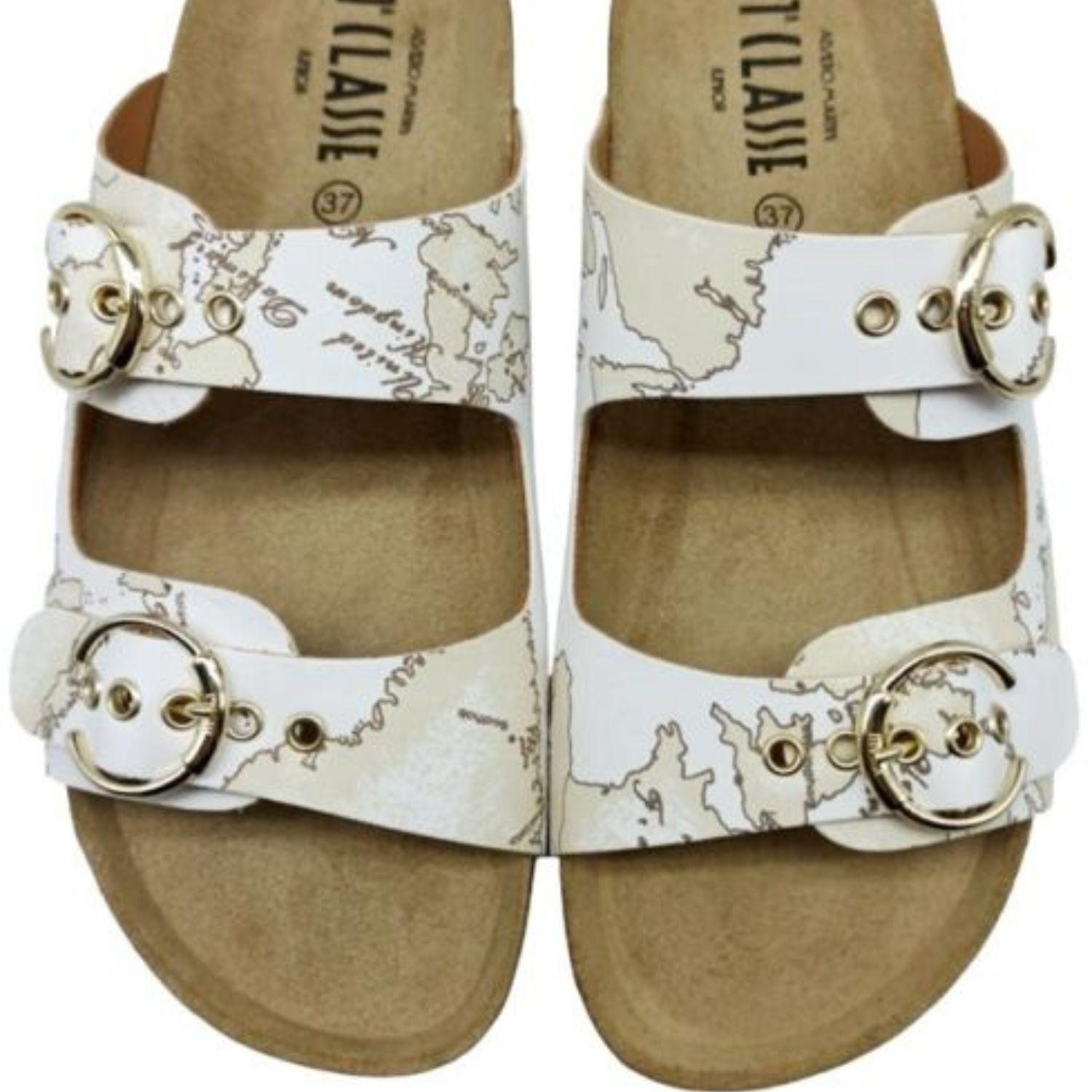 ALVIERO MARTINI - N.37 Ciabatte doppia fascia Geo White, Bianca