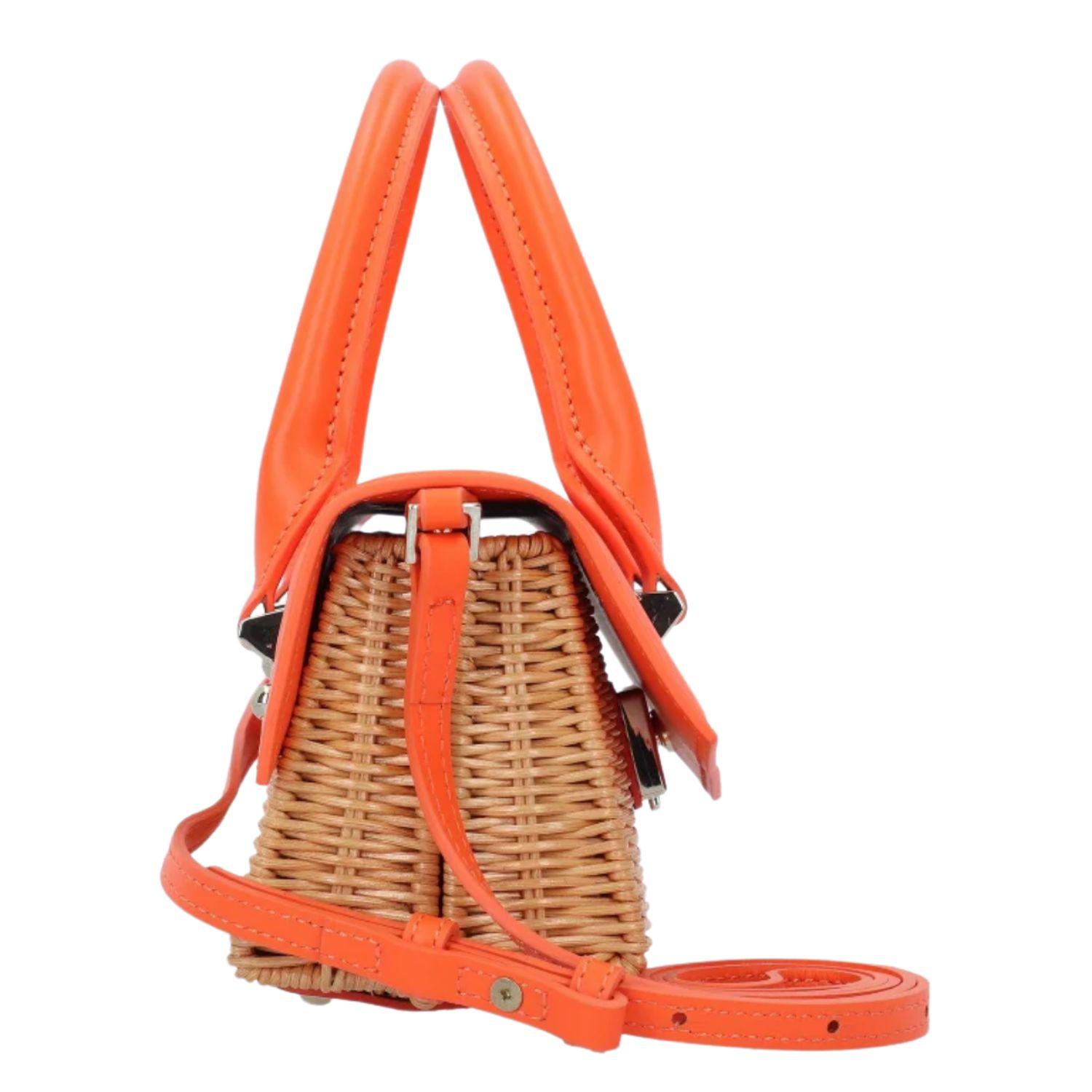 PATRIZIA PEPE - Fly Bambi in paglia rigida e pelle, Arancione