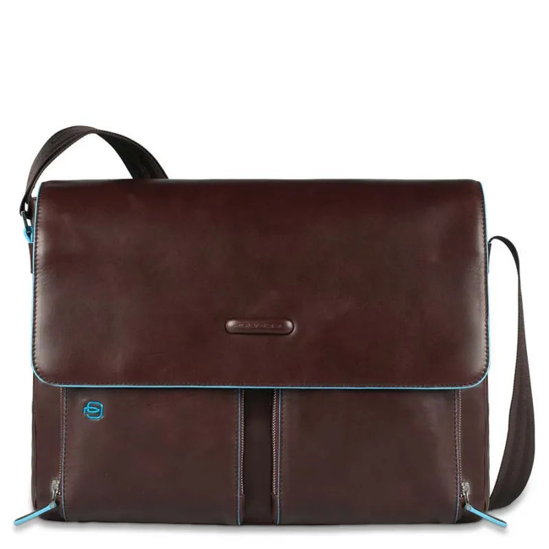 Piquadro - Messenger in pelle con tasche frontali Blue Square, Mogano