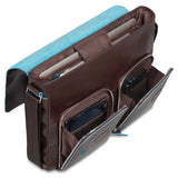 Piquadro - Messenger in pelle con tasche frontali Blue Square, Mogano