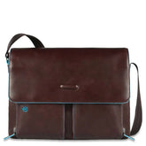 Piquadro - Messenger in pelle con tasche frontali Blue Square, Mogano