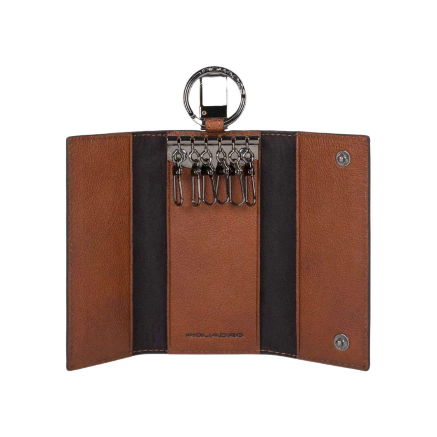Piquadro- Porta Chiavi 6 Ganci con Anello, Marrone