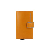 Portacarte in pelle con Bottone, Giallo