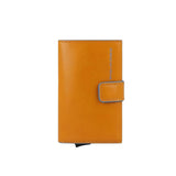 Portacarte in pelle con Bottone, Giallo