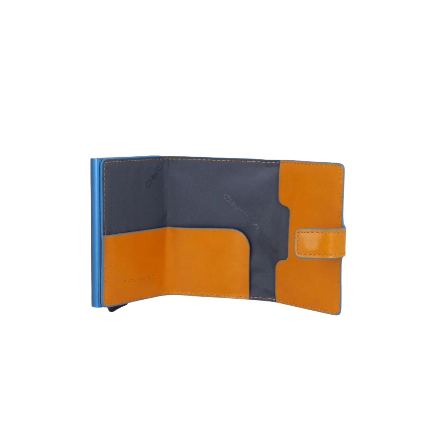 Portacarte in pelle con Bottone, Giallo