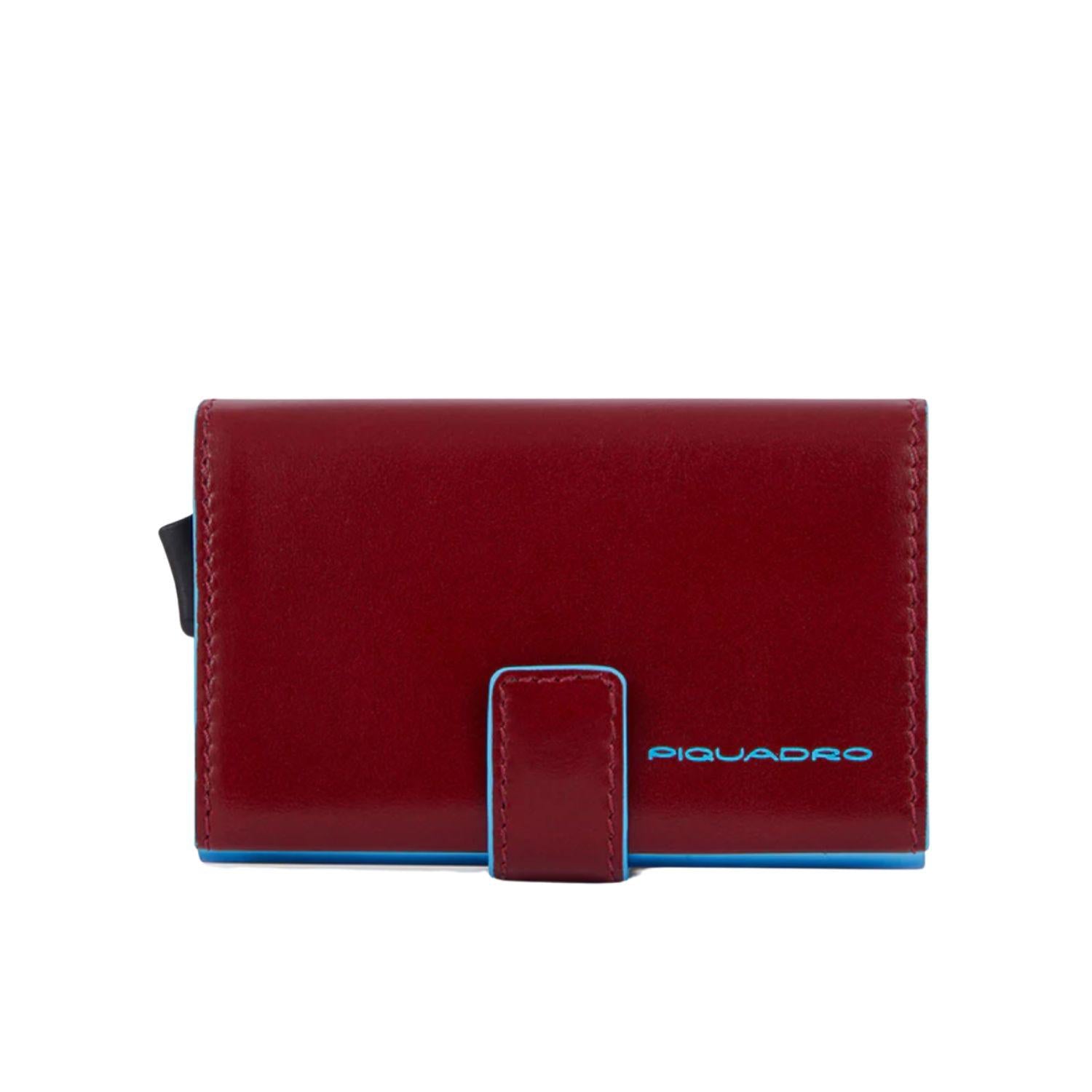 Portacarte in pelle con Bottone, Rosso