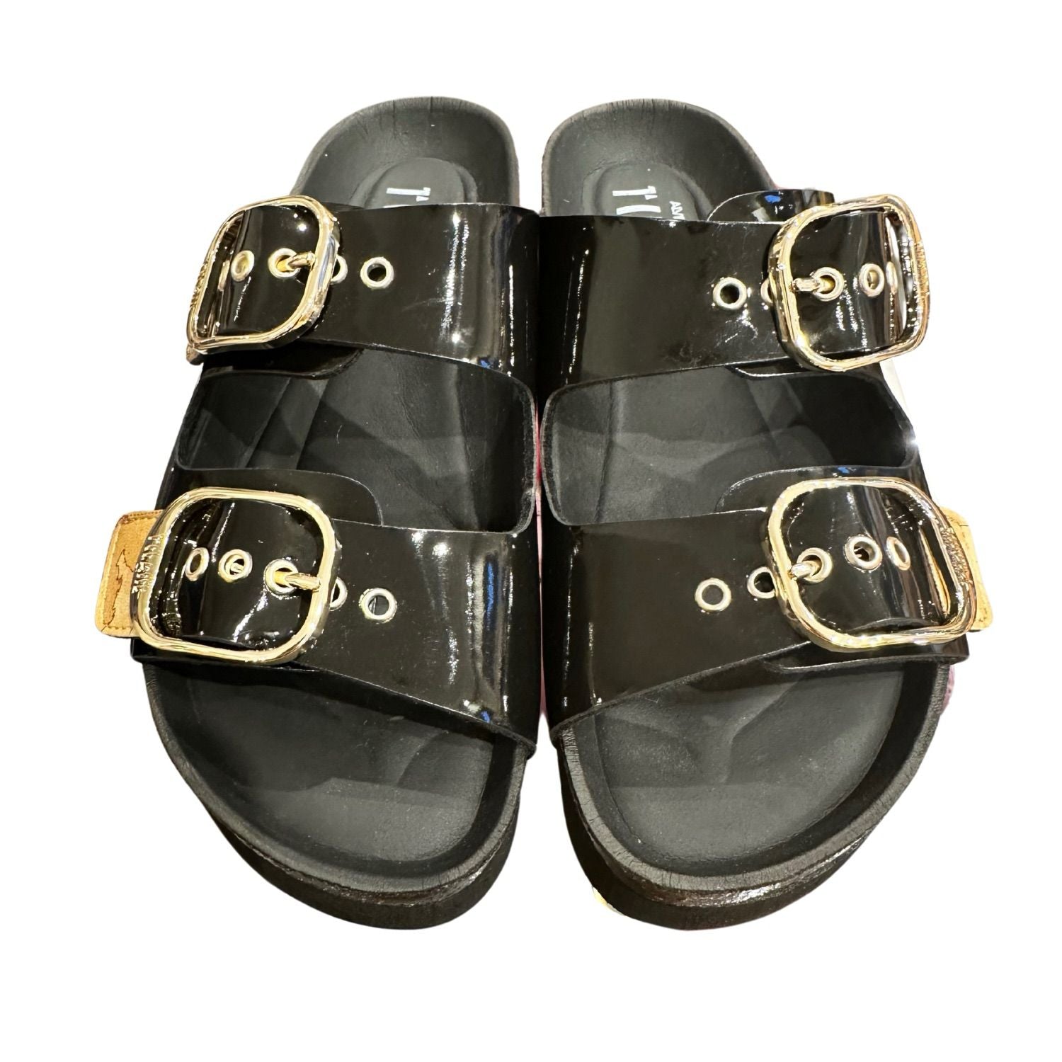 ALVIERO MARTINI - N.39 Ciabatta slipper doppia fibbia, Nero Lucido