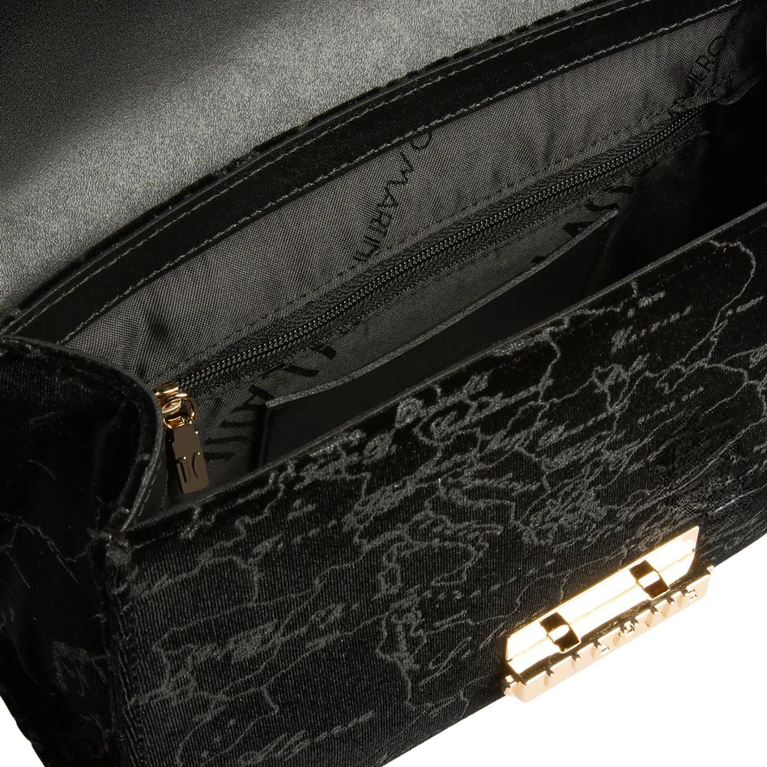 Alviero Martini - Borsa a Tracolla con patta e catena in velluto, Nero