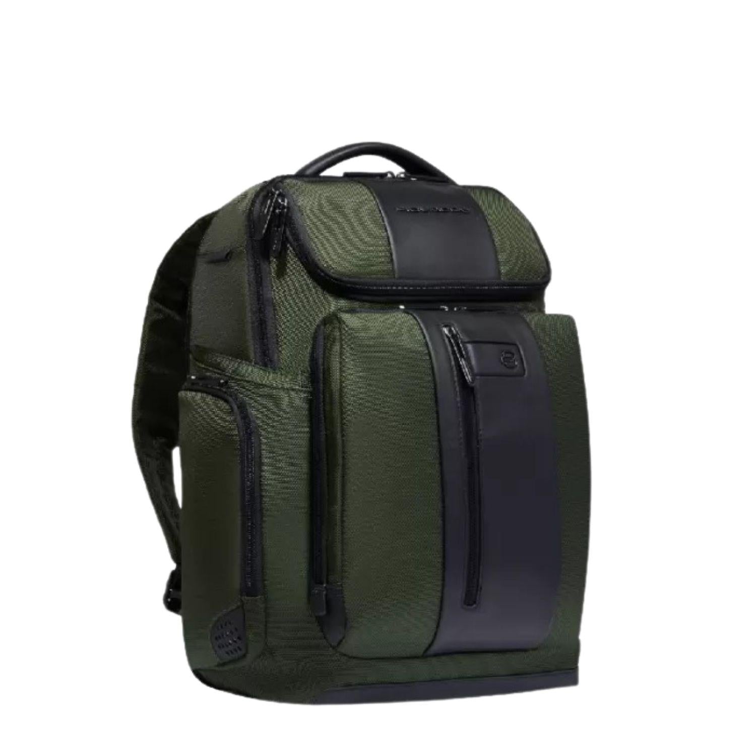 Piquadro - Zaino porta pc 15.6 in tessuto riciclato e pelle, Verde