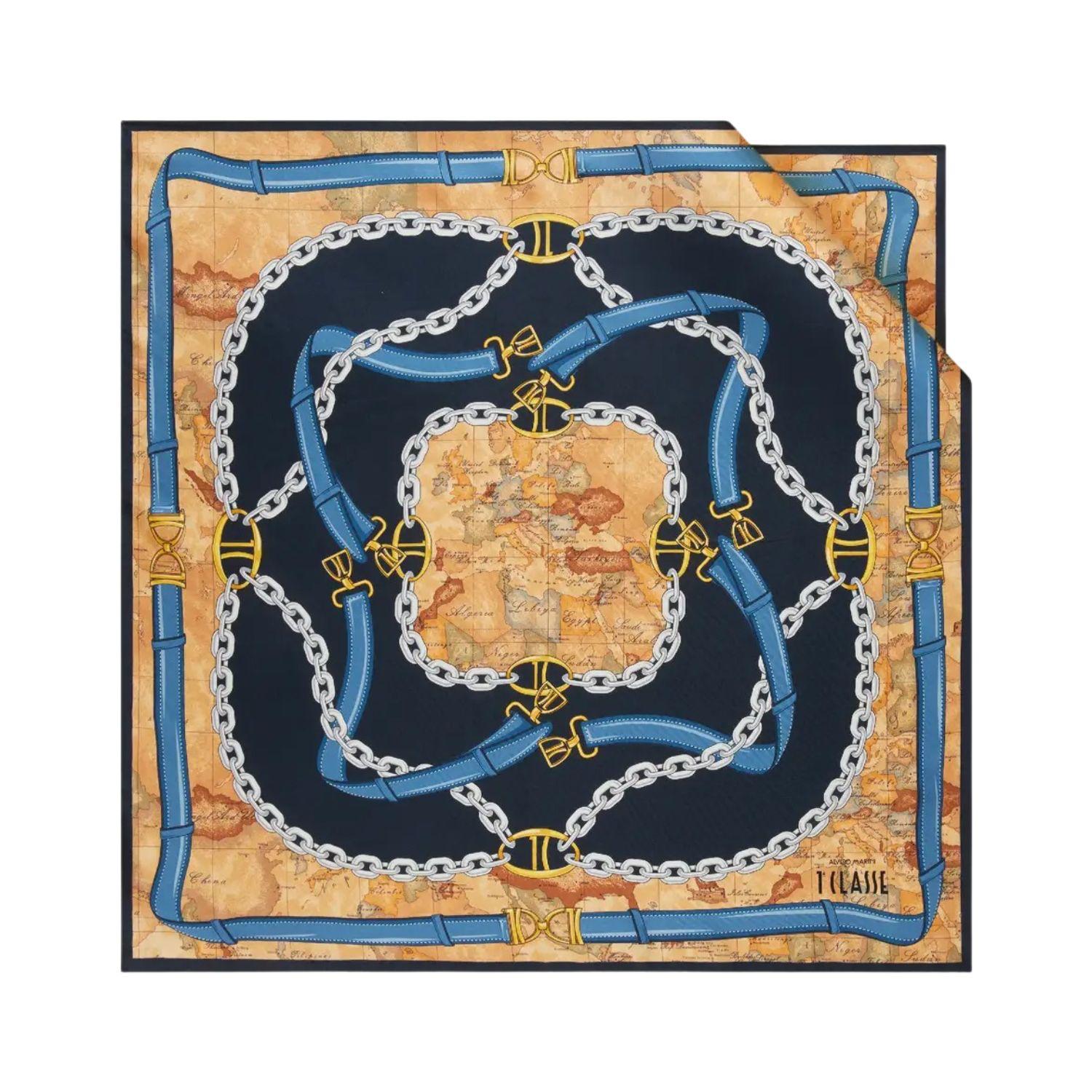 Foulard in seta stampa Geo Selleria, Blu