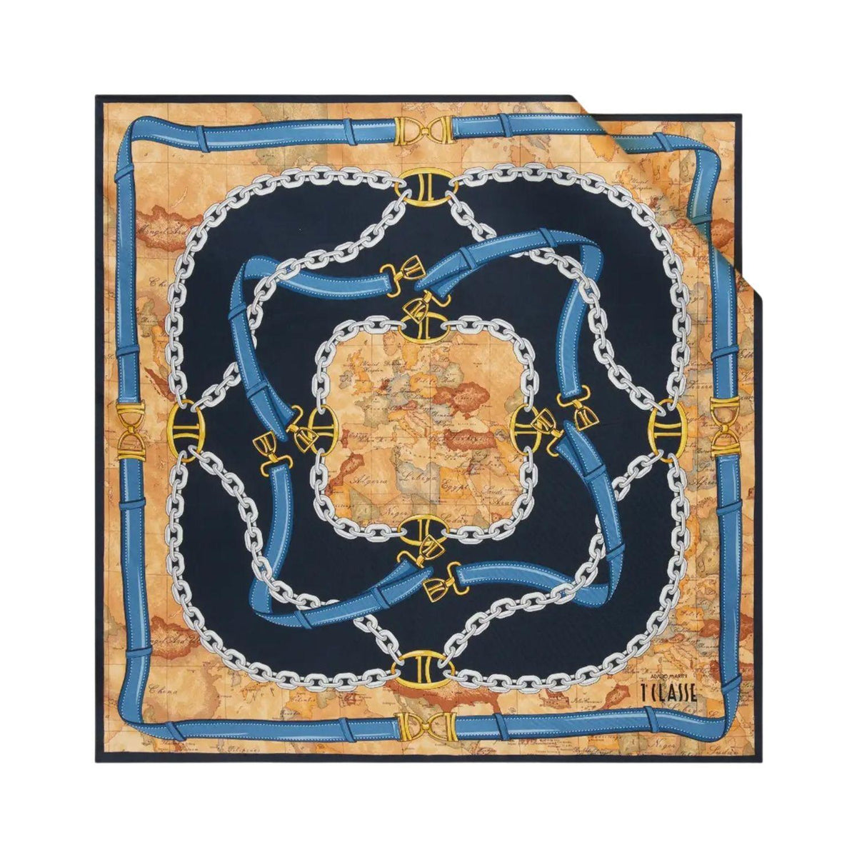 Foulard in seta stampa Geo Selleria, Blu