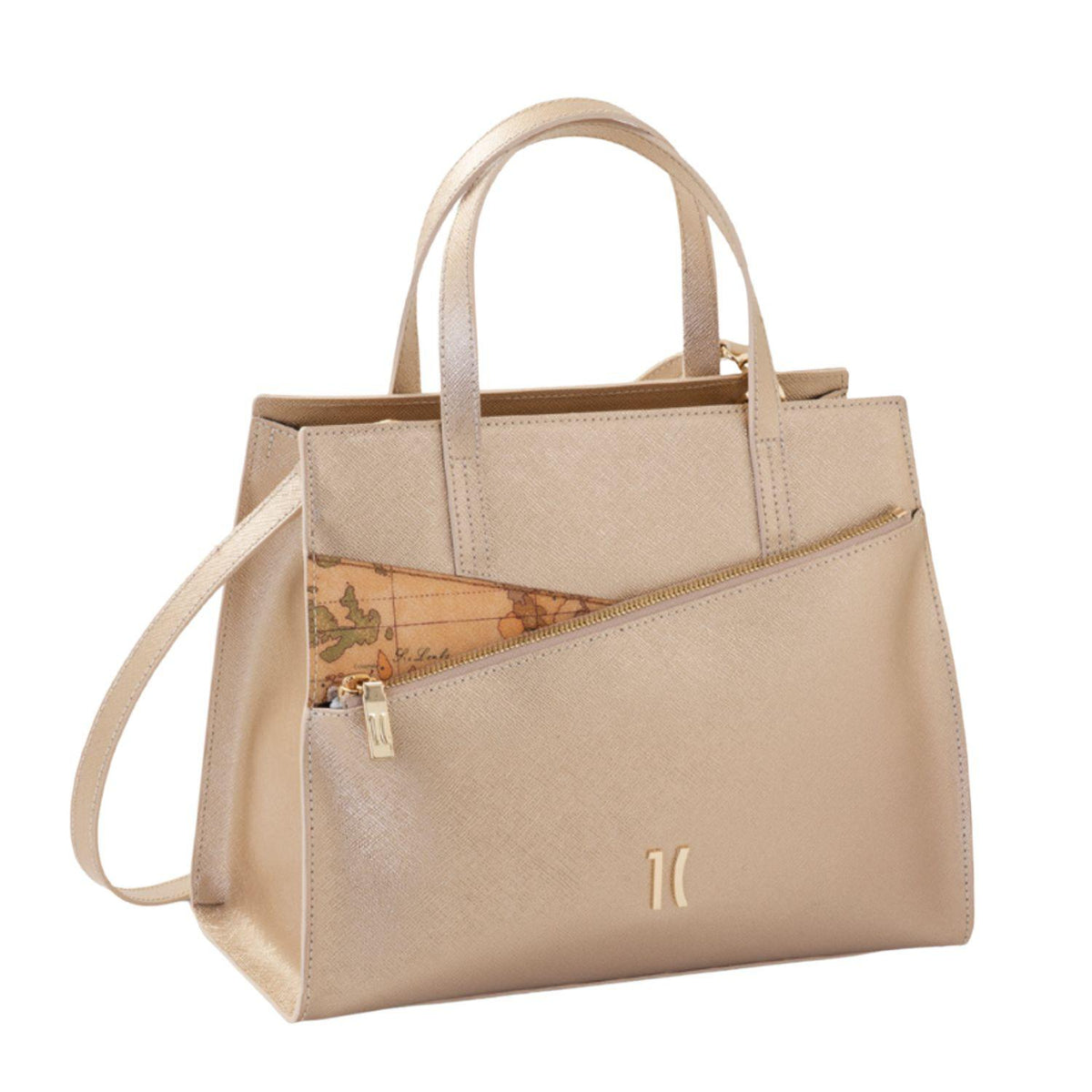 Alviero Martini - Borsa a mano e tracolla pearl city, Oro