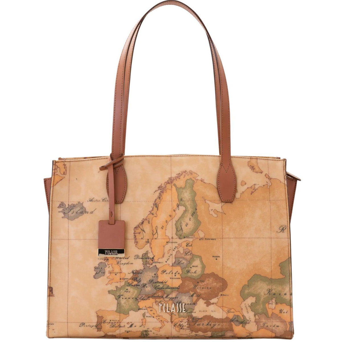 Borsa shopping con fianchi in pelle Geo Classic, Beige