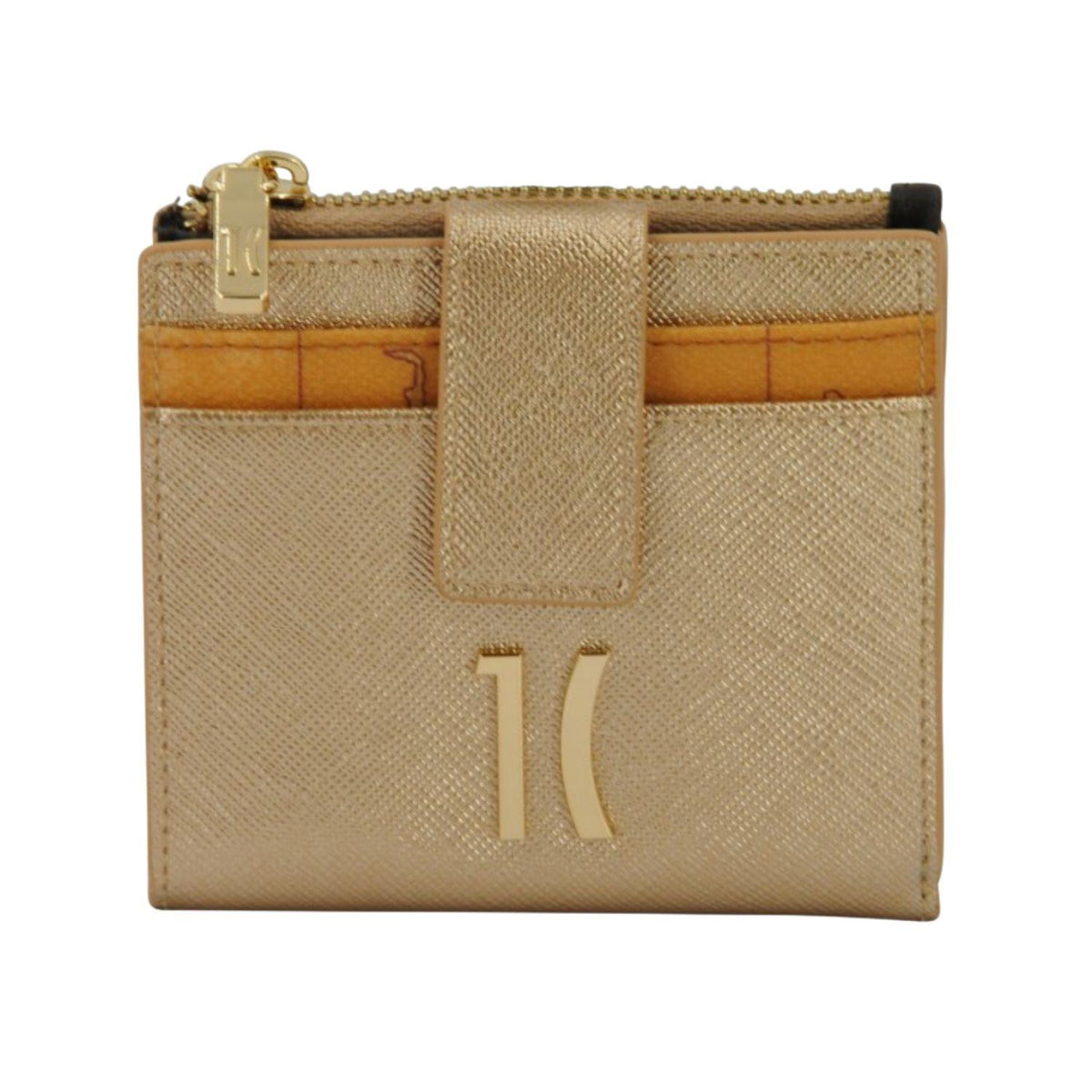 Alviero Martini - Portafoglio piccolo con bottone e zip, Oro