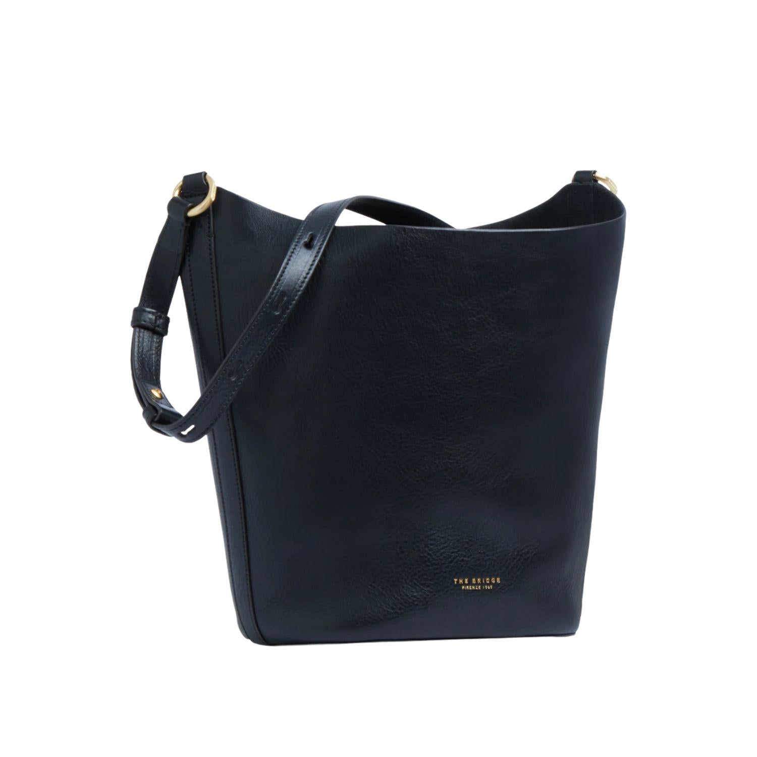 The bridge - Borsa a secchiello in pelle con chiusura a coulisse, Nero