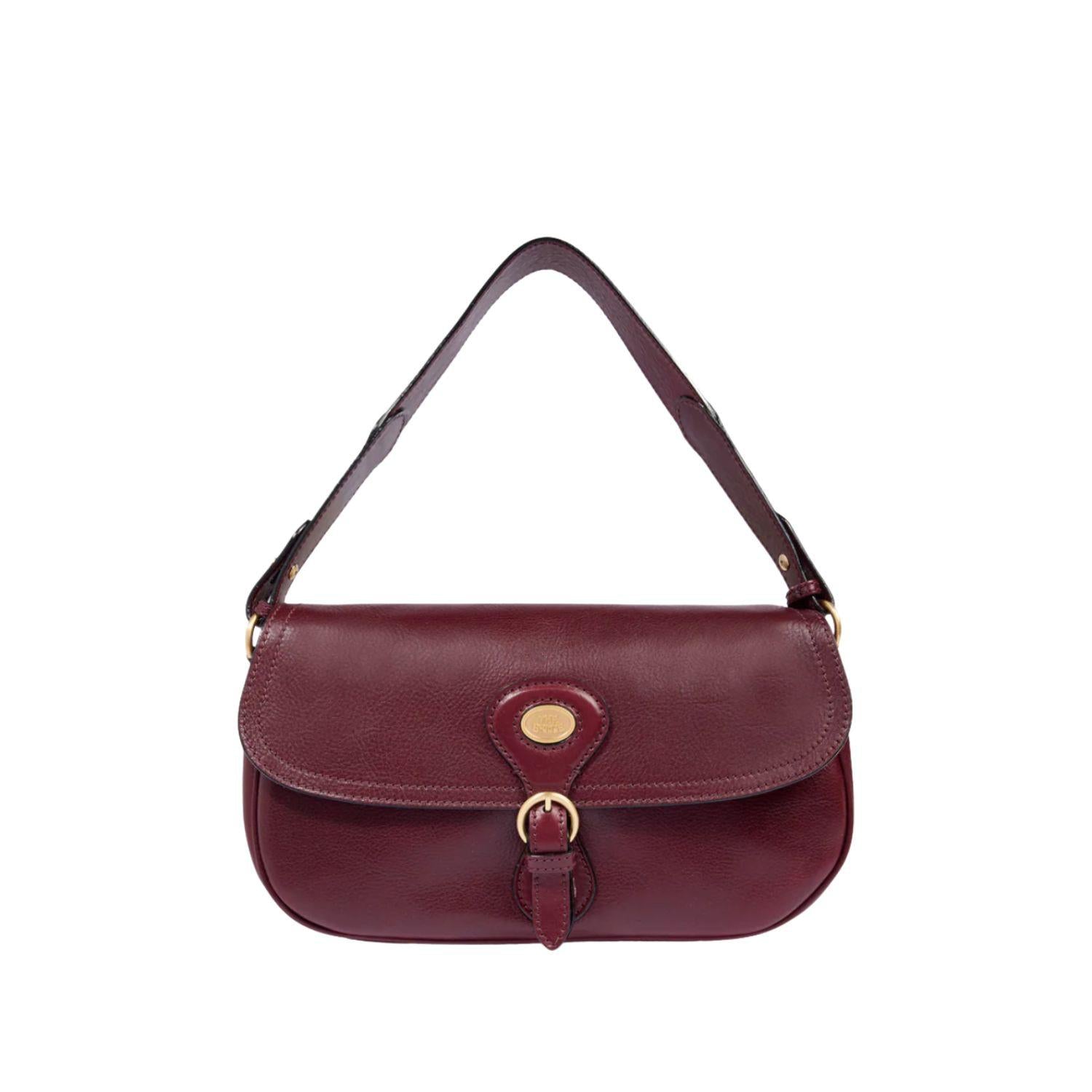 Borsa a spalla in pelle grande con patta frontale Isadora, Bordeaux