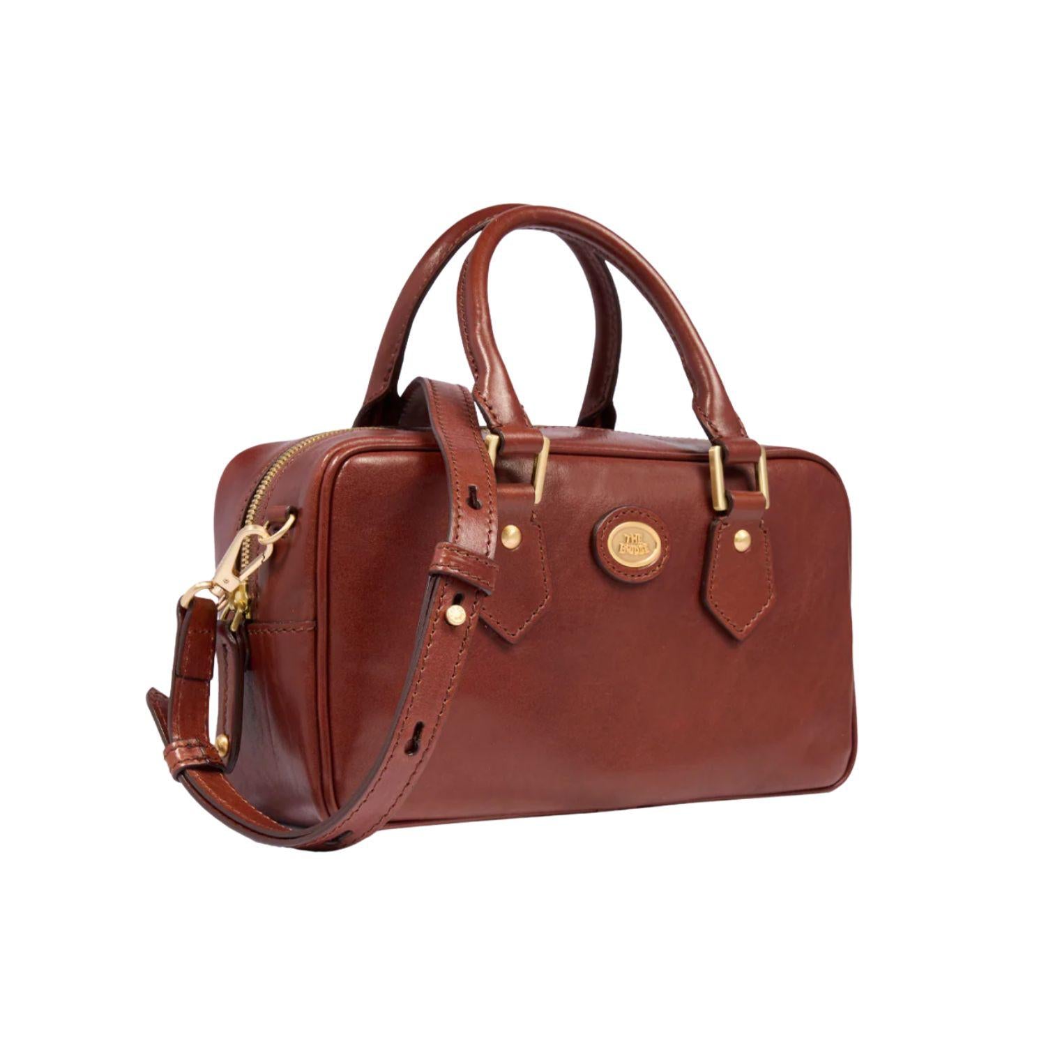 Bauletto medio in pelle con tracolla removibile, Marrone