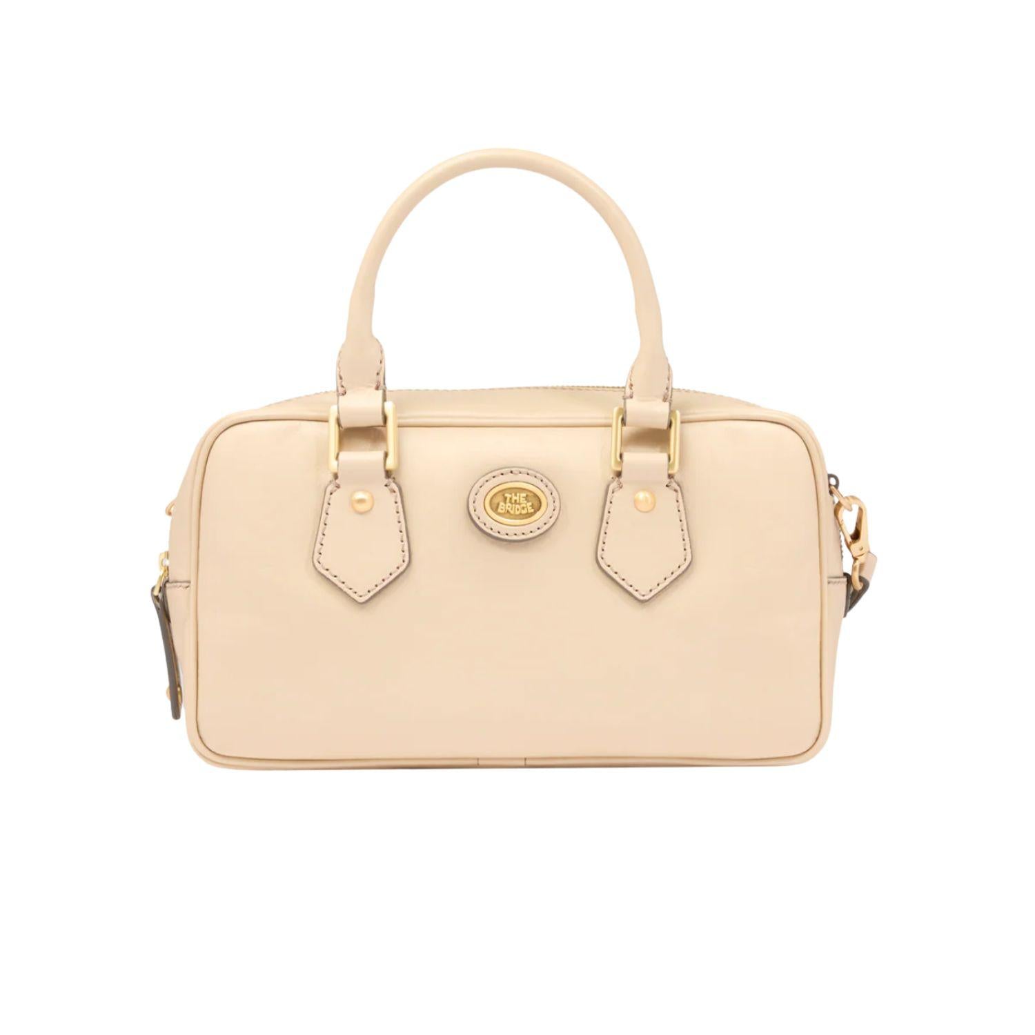 Bauletto medio in pelle con tracolla removibile, Beige