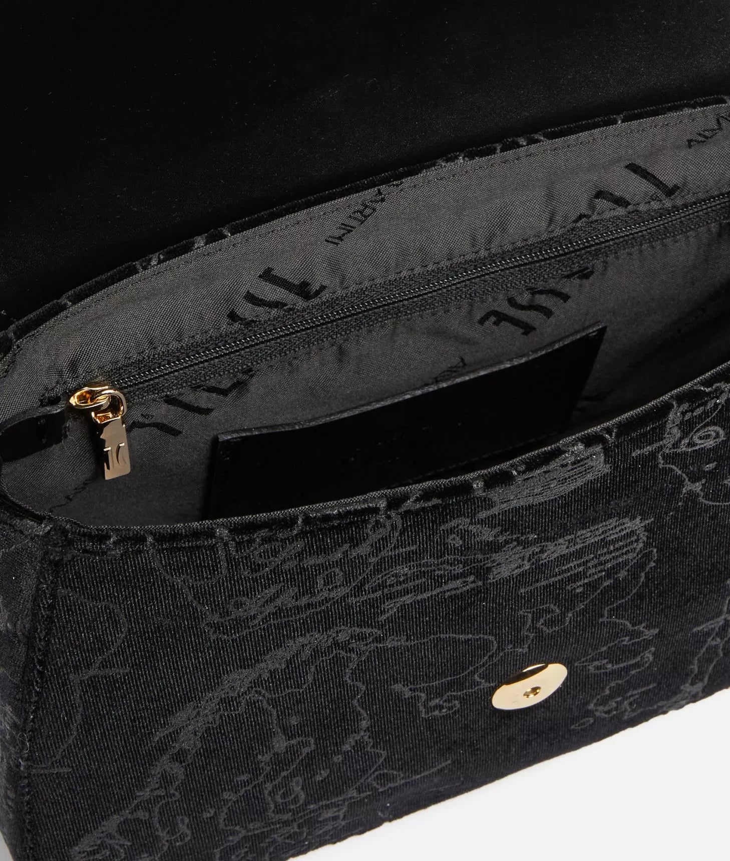 ALVIERO MARTINI -Moments Bag tracolla con patta e catena in velluto Geo, Nero