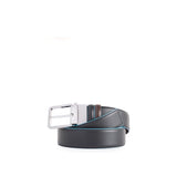 PIQUADRO - Cintura uomo reversibile con fibbia ad ardiglione, interno e bordi a contrasto in azzurro Blue Square Nero,Mogano
