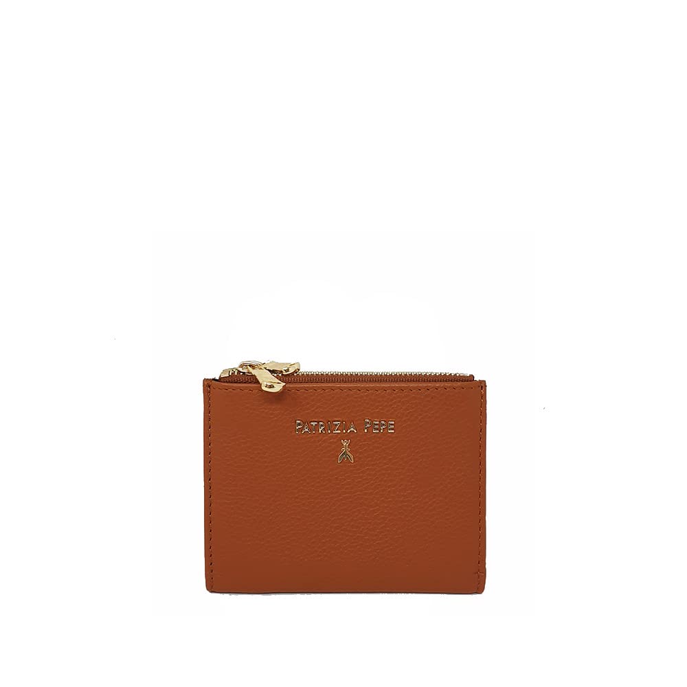 PATRIZIA PEPE - Portafoglio piccolo doppia zip in pelle martellata Marrone