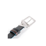 PIQUADRO - Cintura uomo reversibile con fibbia ad ardiglione, interno e bordi a contrasto in azzurro Blue Square Nero,Mogano