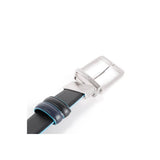 PIQUADRO - Cintura uomo reversibile con fibbia ad ardiglione, interno e bordi a contrasto in azzurro Blue Square Nero,Blu