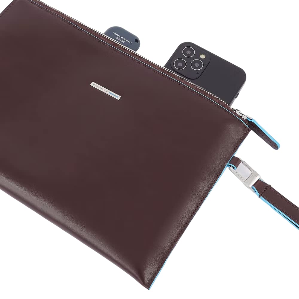 PIQUADRO - Pochette in pelle sottile Blue Square, Mogano
