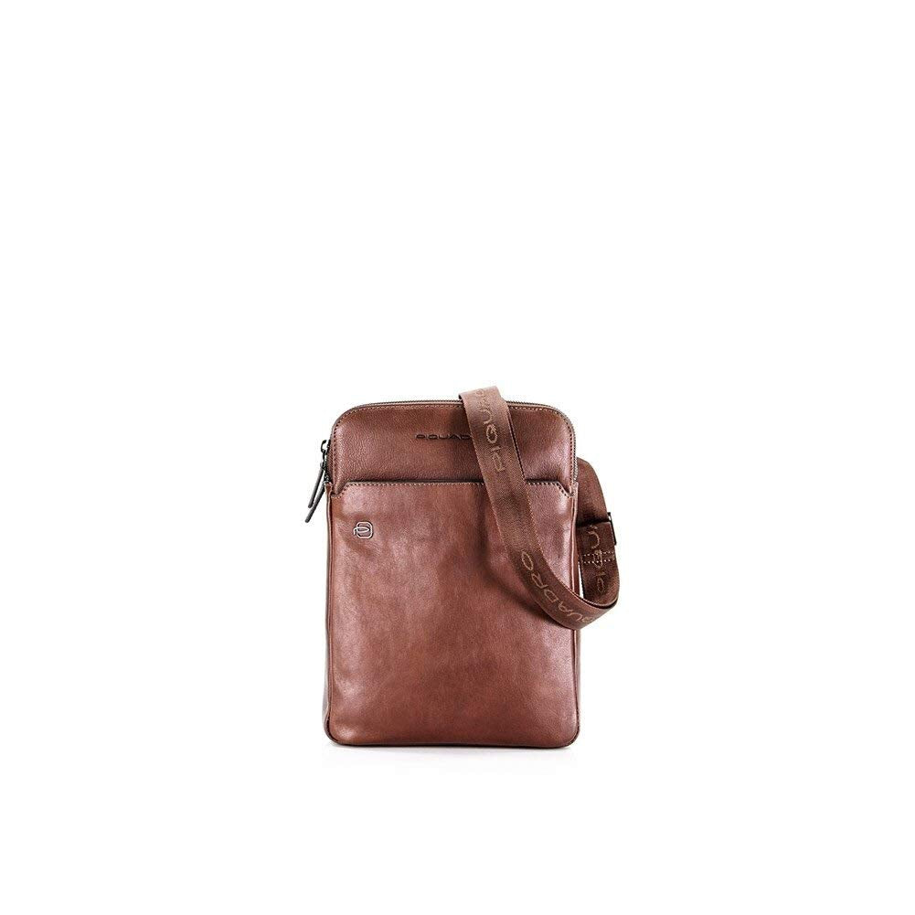 PIQUADRO - Borsello grande doppia cerniera Black Square Cuoio