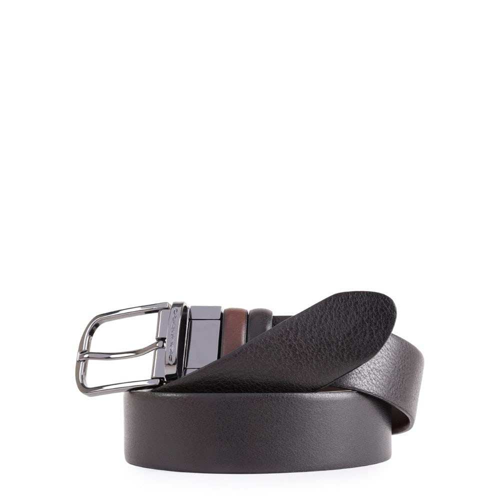 PIQUADRO - Cintura reversibile in pelle Black Square Testa di Moro,Nero