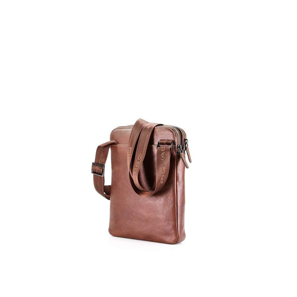 PIQUADRO - Borsello grande doppia cerniera Black Square Cuoio