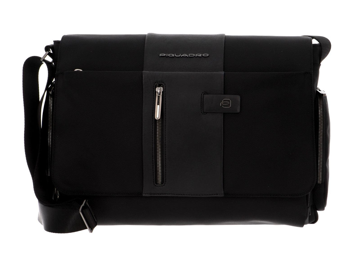 PIQUADRO - Messenger in tessuto rigenerato e pelle Brief2, Nera